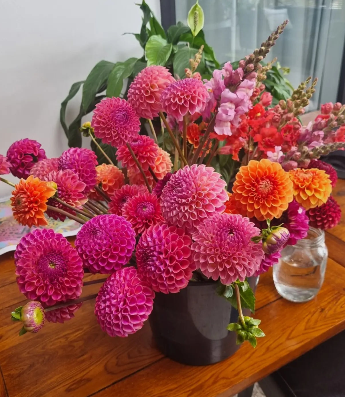 Bucket Of ball dahlias.